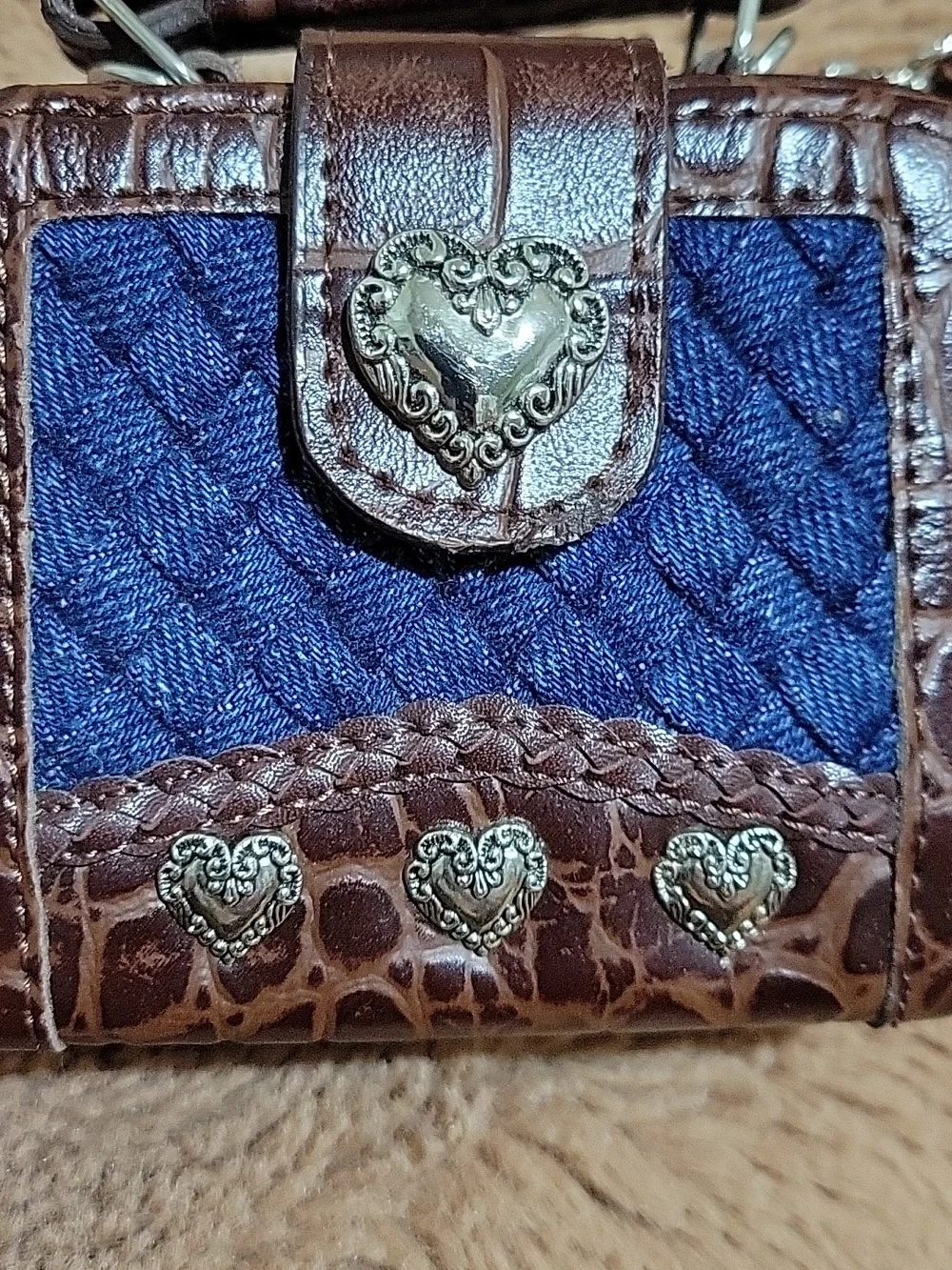 Mini Brown & Blue Heart Accent Crossbody Bag - Picture 3 of 10